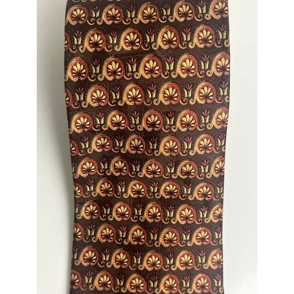 Ermenegildo Zenga Silk‎ Tie Brown Gold Floral Pattern Classic  Necktie Tie Italy